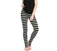 Allegra K Women's Leggings Printed High Waist Elastic Waistband Yoga Stirrup Pants Black Grey-Stripe L