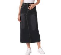 Allegra K Women's Long Denim Skirt Split Back Jean Skirts | Slit Back, Maxi Length, High Waisted, Elastic Waist, H-Line, Jean Skirts, Western Cowgirl Outfit