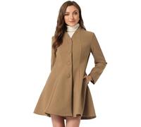 Allegra K Women's Long Sleeve A-Line Winter Coats Swing Single Breasted Mid-long Coat Brown M