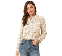 Allegra K Women's Long Sleeve Button Down Ditsy Floral Shirt L-16 White
