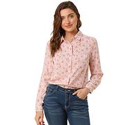 Allegra K Women's Long Sleeve Button Down Ditsy Floral Shirt S-8 Light Pink