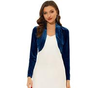 Allegra K Women's Long Sleeve Cardigan Velvet Open Front Cropped Bolero Shrug Dark Blue 16