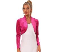 Allegra K Women's Long Sleeve Cardigan Velvet Open Front Cropped Bolero Shrug Hot Pink S(8)