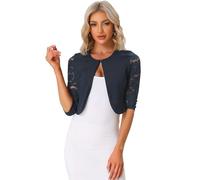 Allegra K Women's Long Sleeve Floral Lace Shrug Open Front Business Office Bolero Cardigan Dark Blue S-8