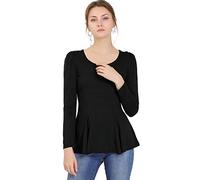 Allegra K Women's Long Sleeves Scoop Neck Casual Peplum Shirt Tops