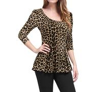 Allegra K Women's Long Sleeves Scoop Neck Printed Peplum Shirt Brown 20