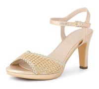 Allegra K Women's Low Platform Rhinestone Slingback Stiletto Heel Sandals Gold 6 UK/Label Size 8 US