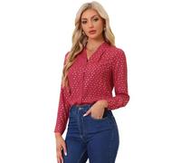 Allegra K Women's Metallic Vintage Long Sleeve Gilding Shiny Dots Stars Blouse Top Red-Leaf M