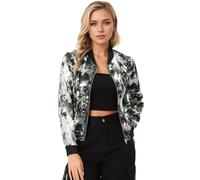 Allegra K Women's St. Patrick's Day Costumes Stand Collar Lightweight Zip Up Floral Bomber Jacket Gray S