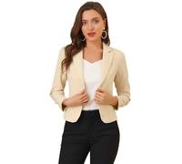Allegra K Women's Notched Collar Open Blazer Casual Jacket Office Jacket, Beige - Plain, S