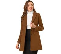 Allegra K women's notched flap button closure coat., Dark Coffee, M