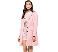 Allegra K women's notched flap button closure coat., Pink/Rebel Fun, XXL
