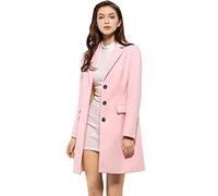 Allegra K women's notched flap button closure coat., Pink/Rebel Fun, XXL