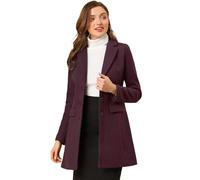 Allegra K women's notched flap button closure coat., Purple, Red, S