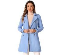 Allegra K Women's Notched Lapel Double Breasted Faux Suede Trench Coat Jacket with Belt Sky Blue M