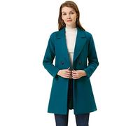 Allegra K Women's Notched Lapel Double Breasted Raglan Winter Coats Lake Blue M