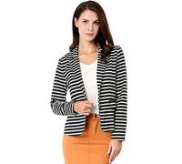Allegra K Women's Notched Lapel Pocket Button Closure Striped Blazer Black 20