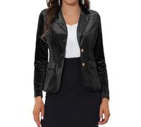 Allegra K Women's Notched Lapel Vintage Office Button Front Velvet Blazer, Black, L