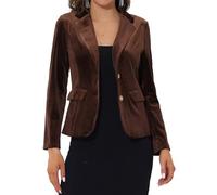 Allegra K Women's Notched Lapel Vintage Office Button Front Velvet Blazer, Brown, L