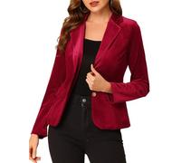 Allegra K Women's Notched Lapel Vintage Office Button Front Velvet Blazer, Burgundy, L