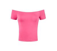Allegra K Women's Off Shoulder Top Short Sleeve Solid Basic Slim Fit Tees Small Hot Pink