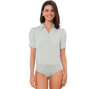 Allegra K Women's Office Blouse Button Down One Piece Short Sleeve Bodysuit Work Shirt Light Grey L