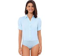 Allegra K Women's Office Blouse Button Down One Piece Short Sleeve Bodysuit Work Shirt Sky Blue S