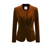Allegra K Women's Office Coat Solid Shawl Collar Button Velvet Blazer Brown L-16