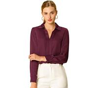 Allegra K Women's Office Elegant V Neck Blouse Long Sleeve Work Shirt Wine Red 8