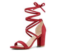 Allegra K Women's One Strap Block Heel Lace Up Sandals Red 4.5 UK/Label Size 6.5 US