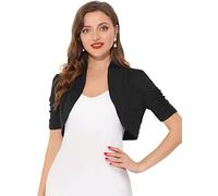 Allegra K Women's Open Front Cardigan Short Sleeve Ruched Cropped Bolero Shrug Black 12
