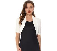 Allegra K Women's Open Front Cardigan Short Sleeve Ruched Cropped Bolero Shrug White 16