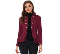 Allegra K Women's Open Front Jacket Turn Down Collar Double Breasted High-Low Blazers Ruffle Hem Gothic Jacket Burgundy XL