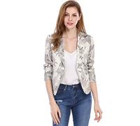 Allegra K Women's Open Front Office Work Business Crop Suit Blazer Jacket Beige-Floral 12
