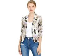 Allegra K Women's Open Front Office Work Business Crop Suit Blazer Jacket Beige Purple-Floral 12
