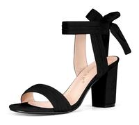 Allegra K Women's Open Toe Ankle Tie Back Chunky Heel Sandals Black 4.5 UK/Label Size 6.5 US