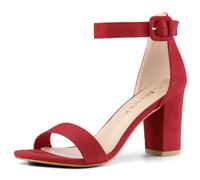 Allegra K Women's Open Toe Chunky High Heel Ankle Buckle Strap Sandals Red 5.5 UK/Label Size 7.5 US