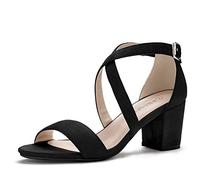 Allegra K Women's Open Toe Cross Strap Mid Block Heel Sandals Black 8 UK/Label Size 10 US