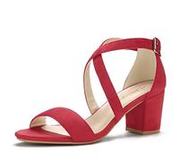 Allegra K Women's Open Toe Cross Strap Mid Block Heel Sandals Red 7 UK/Label Size 9 US
