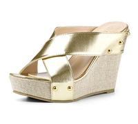 Allegra K Women's Open Toe Linen Platform Slide Wedge Sandals Gold 5.5 UK/Label Size 7.5 US