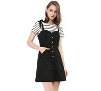 Allegra K Women's Overalls Faux Suede a Line Short Pinafore Button Up Overall Dress Black 4