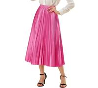 Allegra K Women's Party Elastic Waist Metallic Shiny Accordion Pleated Midi Skirt, Rose Red, M