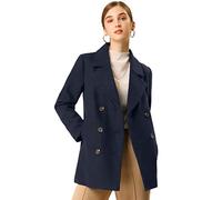 Allegra K Women's Peacoat Notched Lapel Double Breasted Long Sleeves Winter Coat Dark Navy Blue M