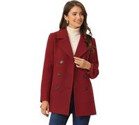 Allegra K Women's Peacoat Notched Lapel Double Breasted Long Sleeves Winter Coat Wine Red M