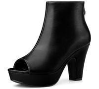 Allegra K Women's Peep Toe Platform Back Zip Chunky Heel Ankle Boots Black 6.5 UK/Label Size 8.5 US