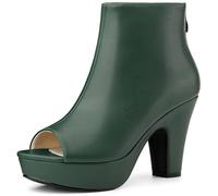 Allegra K Women's Peep Toe Platform Back Zip Chunky Heel Ankle Boots Dark Green 5 UK/Label Size 7 US