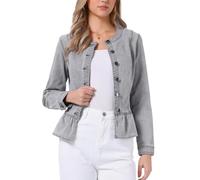 Allegra K Women's Peplum Button Down Cropped Ruffle Hem Denim Jackets Gray L