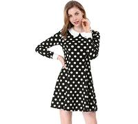 Allegra K Women's Peter Pan Collar Contrast Polka Dots Heart A-Line Short Dress Black S-8