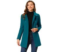 Allegra K Women's Peter Pan Collar Double Breasted Winter Long Trench Pea Coat Lake Blue M