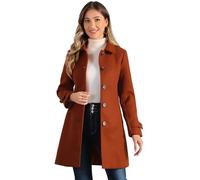 Allegra K Women's Peter Pan Collar Raglan Sleeves A-line Winter Coat Brown Red XS